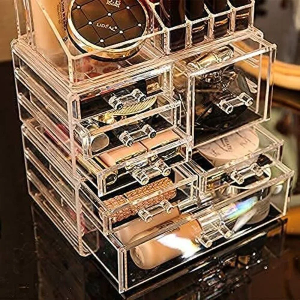 New Clear Acrylic Makeup Organizer with 7 Drawers & Brush Holder for Vanity